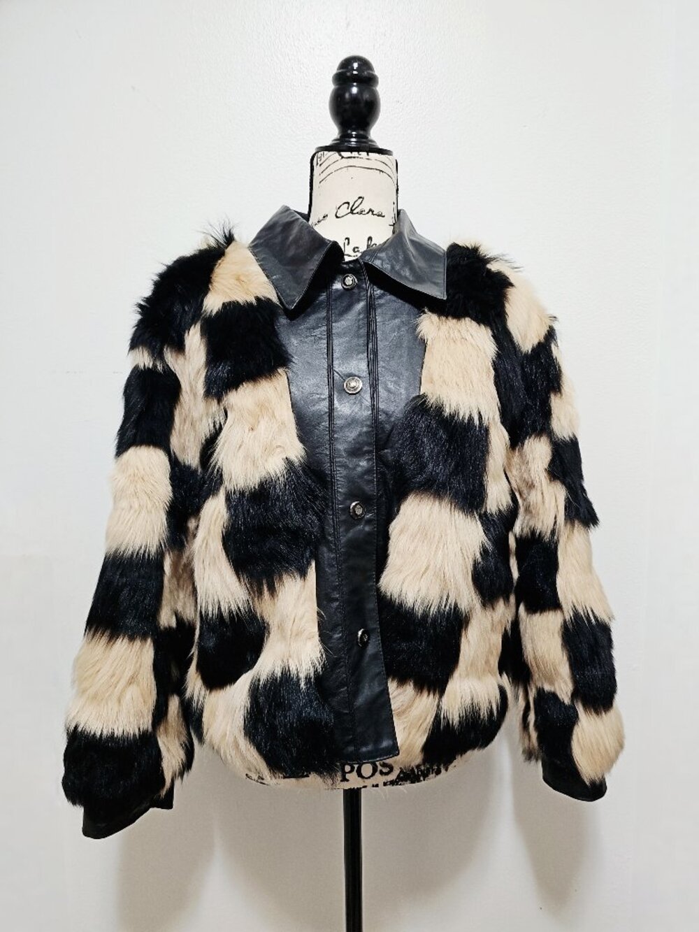 New Real Sheepskin Toscana Long-hair Lamb Fur Jacket Checkerboard Beige Black